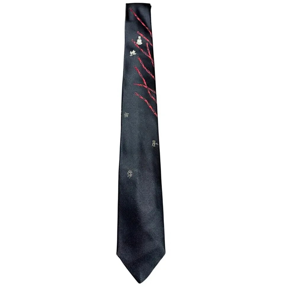 Vintage Marston's Necktie Black Imported Silk Asian Kanji Graphic Japanese